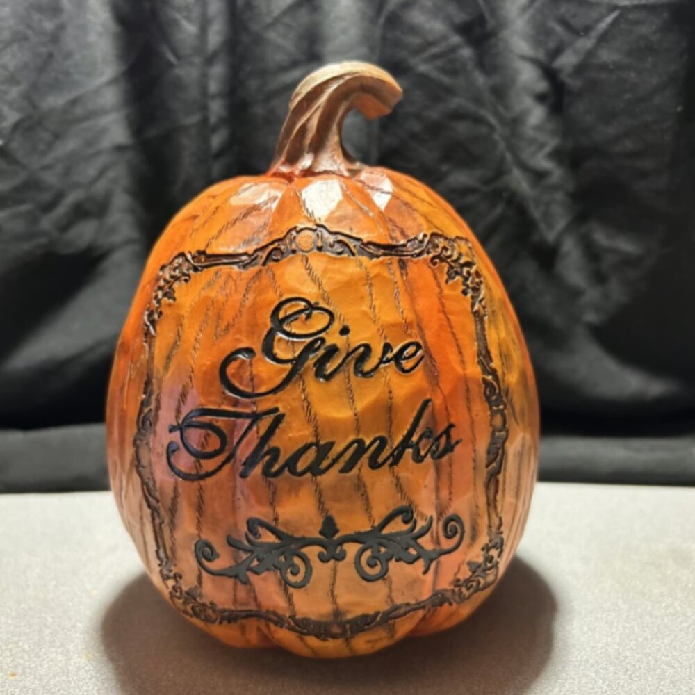 "Give Thanks" Resin Pumpkin | Halloween Fall Autumn Thanksgiving 7" Tall